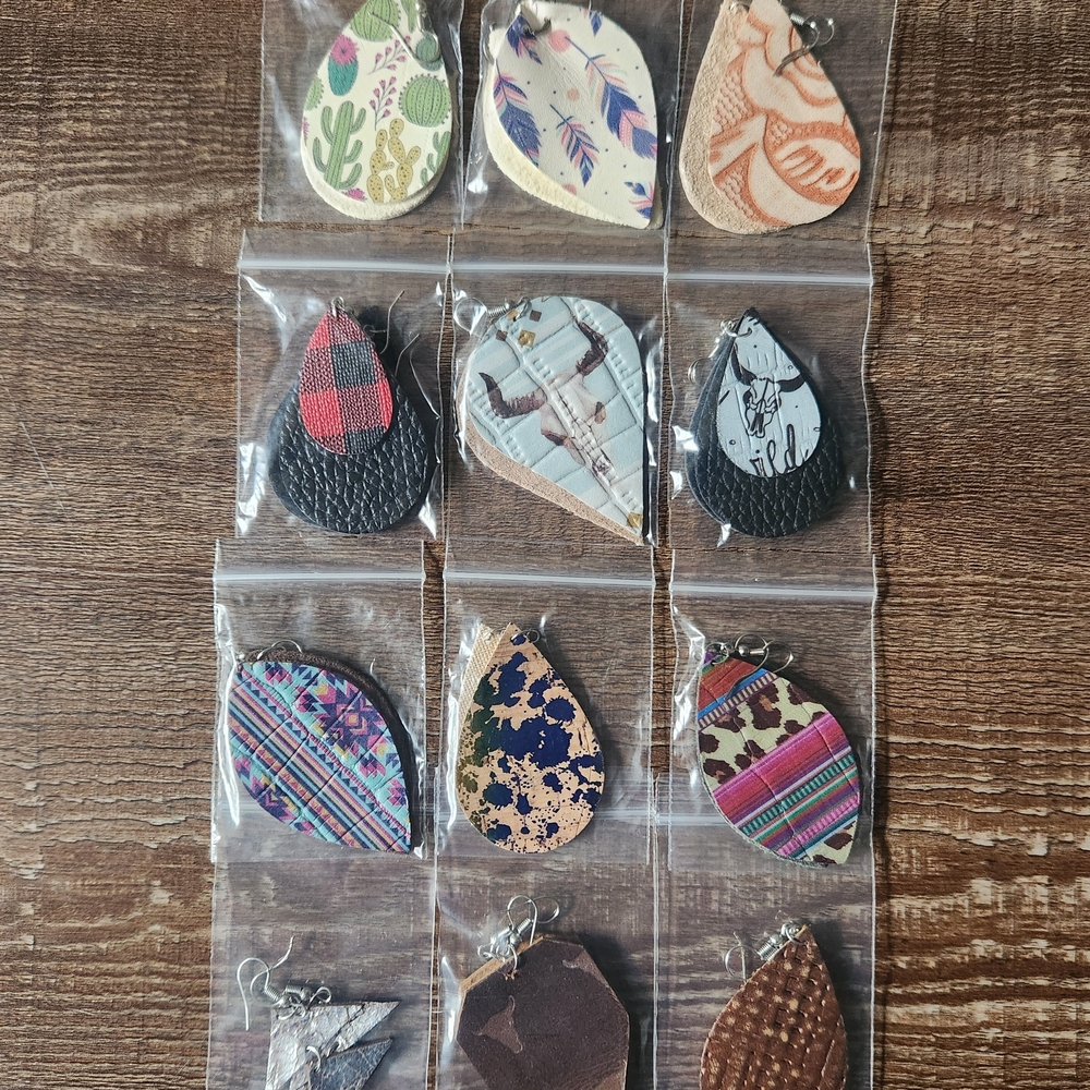 Assorted Teardrop Leather Earrings